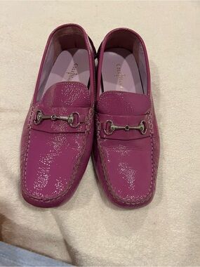 Cole Haan Fuchsia Patent Leather Horsebit Loafers